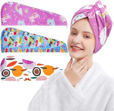 Ellewin Microfiber Hair Drying Towels For Kids 3 Pack Unicorn Wet Hair