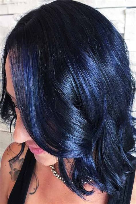 Midnight Blue Highlights On Dark Hair Brunette Wavyhair Bob ️ Want To Pull Off Blue Black