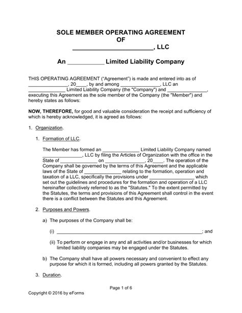 Free Single Member Llc Operating Agreement