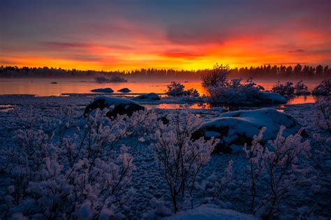 Lake Nature Snow Sunset Hd Coolwallpapersme