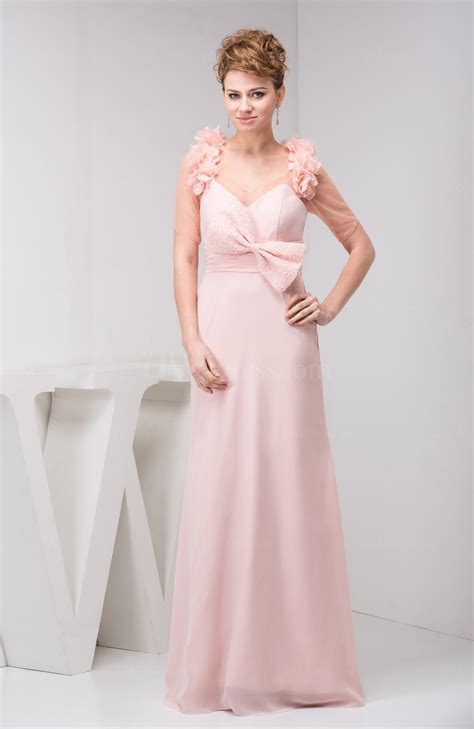 Light Pink Chiffon Bridesmaid Dress With Sleeves Illusion Chic Fashion Natural