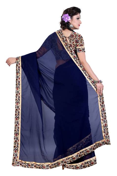 Royal Blue Plain Georgette Saree With Blouse Govindam Enterprises 1790973