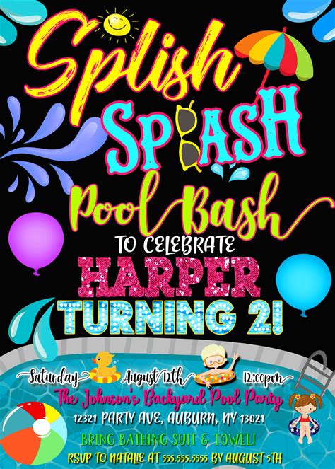 splish splash birthday invitation pool party invite pool etsy australia