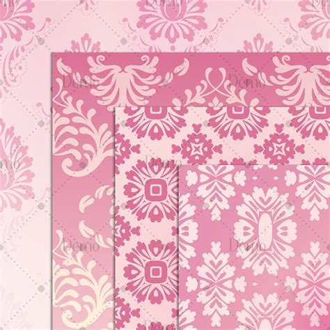 16 Pink Damask Texture Papers In 12inch 300 Dpi Planner Etsy