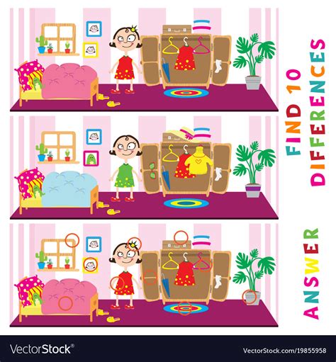 Children Educational Game Of Find Ten Differences Vector Image