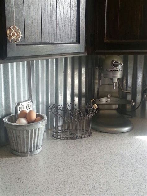 The materials for kitchen backsplash is usually made of ceramics which is easy to clean. Rustic galvanized tin back splash. I love this ...