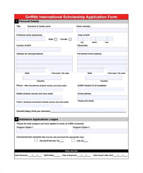 Free 7 Sample Scholarship Application Forms In Pdf Ms Word