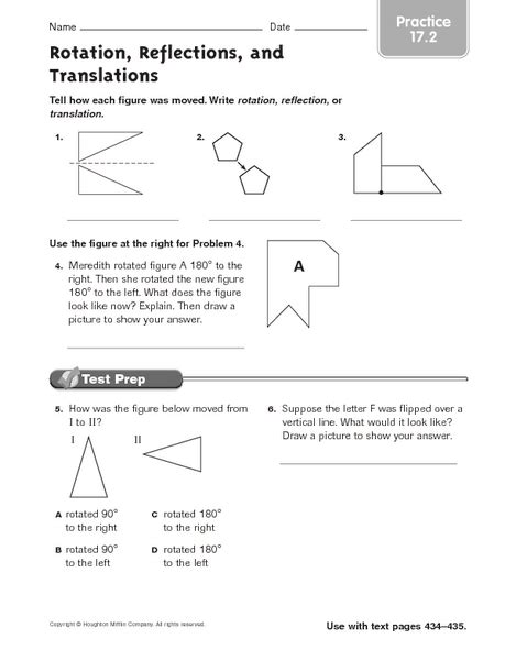Rotation Reflections And Translations Practice 172 Worksheet For