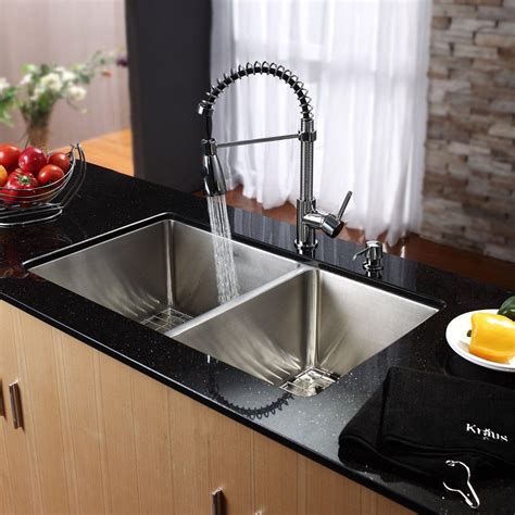 Chrome Brass Stainless Steel Double Basin Undermount Kitchen Sink With Faucet And Soap Dispenser ?s=art