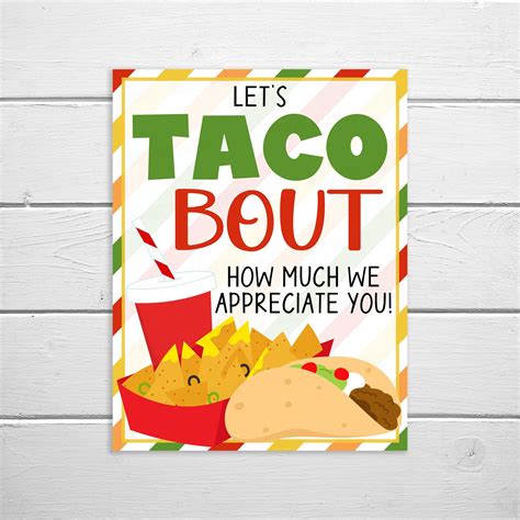Printable Taco Thank You Sign Teacher Appreciation Pta Poster Staff