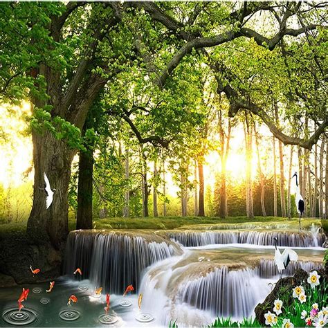 Xbwy Custom 3d Flowing Water Backgrounds Green Tree 3d Nature Wall