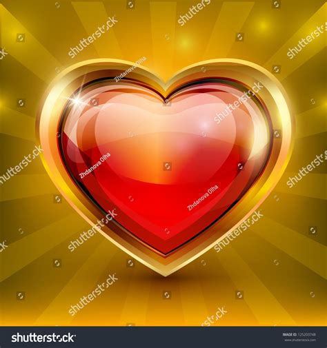 Red Glass Heart Gold On Gold Stock Vector Royalty Free 125203748