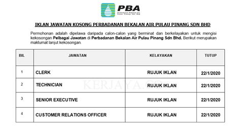 Min 8 years of experience (senior executive). Jawatan Kosong Terkini Perbadanan Bekalan Air Pulau Pinang ...