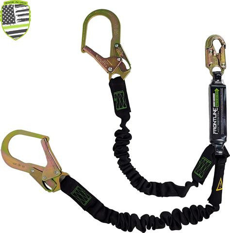 Frontline Fall Protection Frontline Patriot Double Leg Elastic Lanyard With Rebar Hook Ends