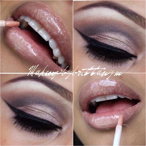 Nude Lipgloss And Shimmery Bronze Cut Crease Smokey Eyeshadow By