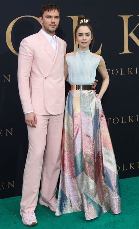 Floral Strapless Gown With Train Worn By Lily Collins To Tolkien Premiere