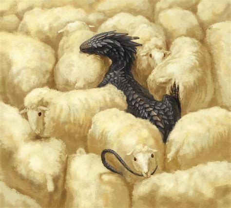 A Painting Of Sheep With A Dragon In The Middle Of Its Wools
