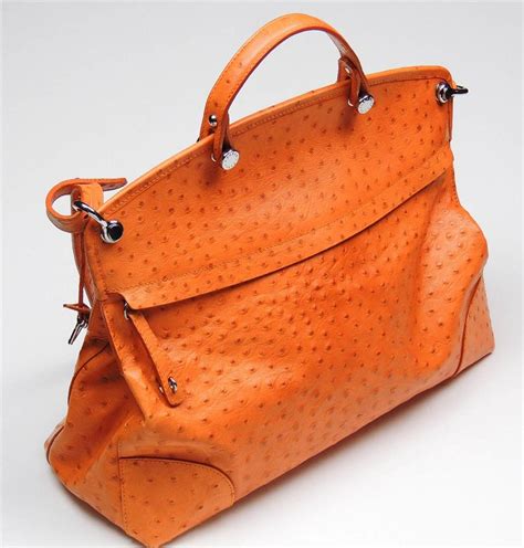 Furla Ostrich Leather Orange Crossbody Top Handle Bag Purse Beautiful