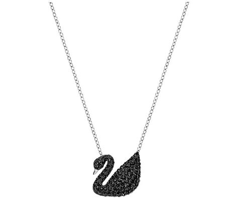 Product demonstration ladies swarovski rhodium plated iconic swan necklace (5347329). Swarovski smykke Iconic Swan, svart | Gullsmed Aas
