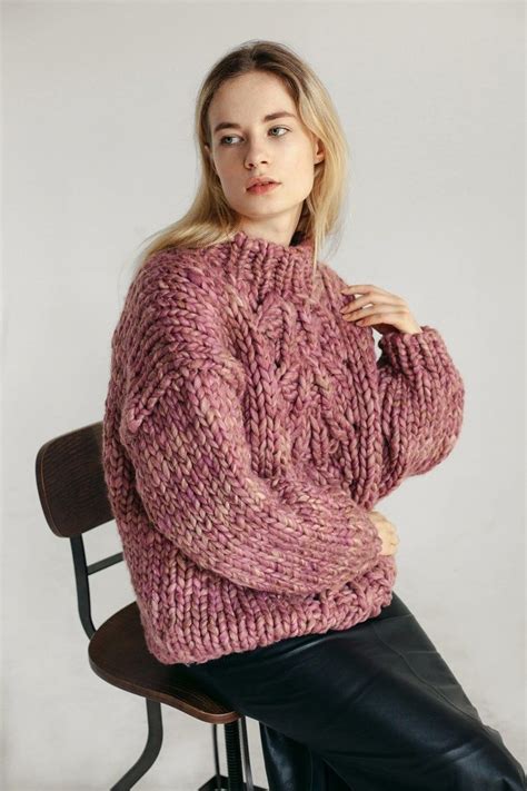 Chunky Cable Knit Sweater Thick Sweater Womens Merino Wool Jumper In Chunky Cable Knit