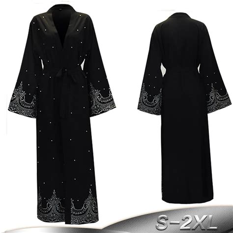 2019 black pearls kaftan abaya dubai muslim hijab dress qatar oman jilbab robe caftan abayas for