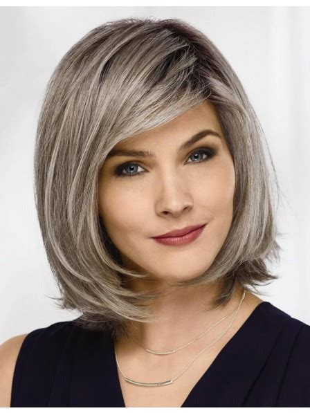 Before going super short, sue ramirez had blunt bangs—and you can, too! Mid Length Straight Bob Lace Front Grey Hair Wig - Rewigs.com