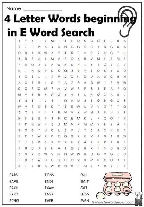 4 Letter Words Beginning In E Word Search Monster Word Search