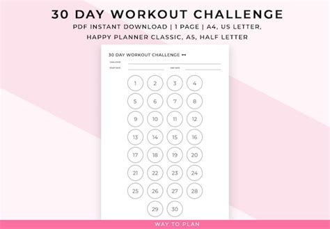 30 Day Workout Challenge Printable 30 Day Fitness Challenge Etsy