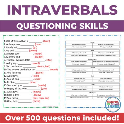 Intraverbals Questioning Skills Resources For Visual Learners