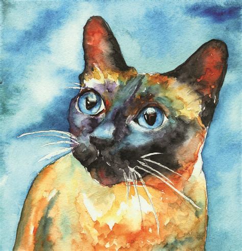 Siamese Cat Painting Siamese Cat Fine Art Print Cat Chat Chats
