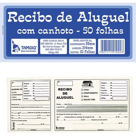 Recibo Aluguel Com Canhoto Bloco Com Folhas Mercado Livre