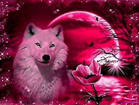 Wolves Pink And The Moon On Pinterest