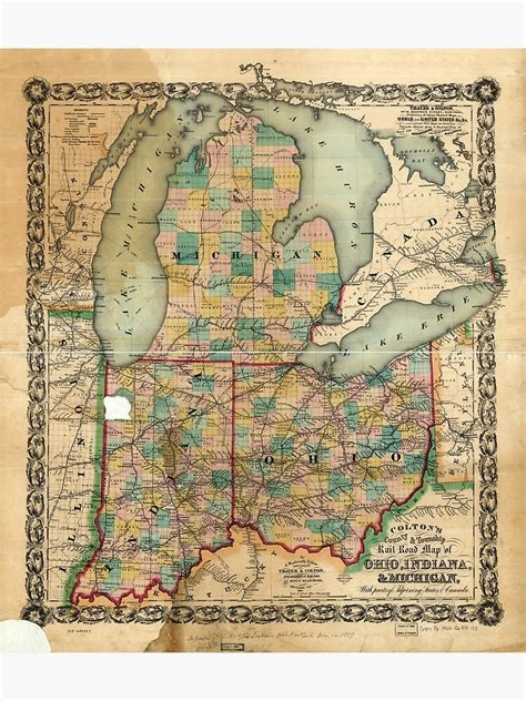 Map Of Ohio Indiana And Michigan 1859 Poster By Allhistory Redbubble