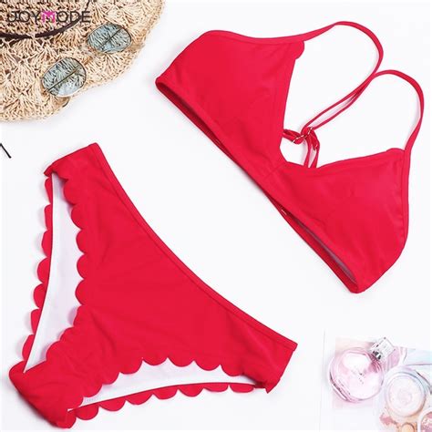 Joymode 2018 New Sexy Red Swimwear Women Bikini Set Wired Bra Bandage