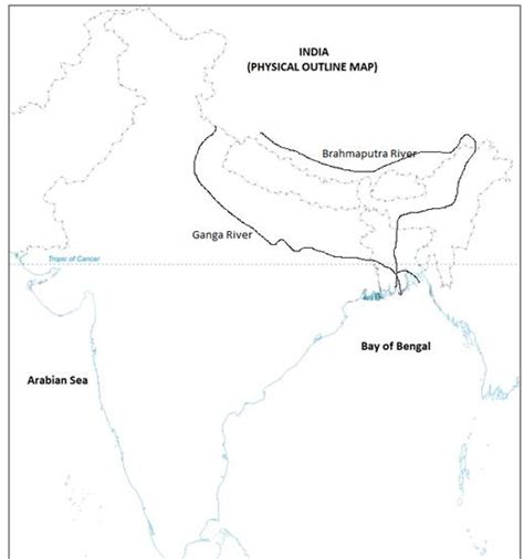 Map Skills On An Outline Map Of Indian Sub Continent Draw The Rivers