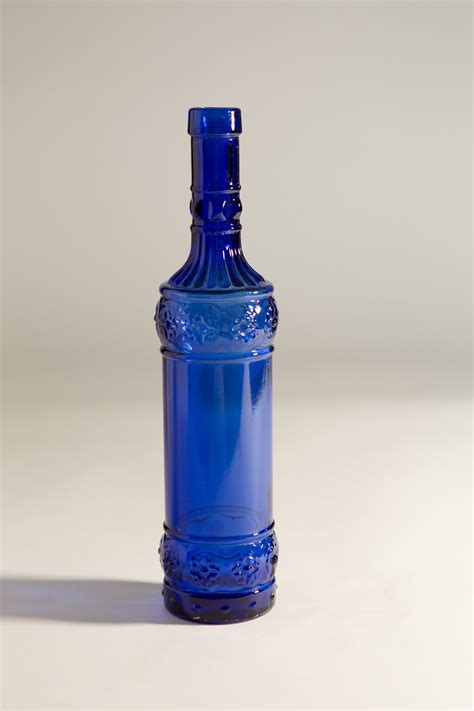 Vintage Glass Bottle Cobalt Blue Liquor Or Wine Bottle Boho Modern Nautical Decor Spanish