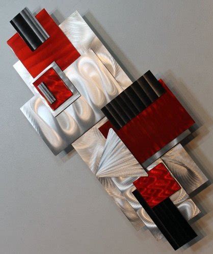 Silver Red And Black Geometric Abstract Wall Sculpture