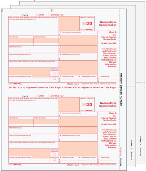 Irs 1099 Nec Income Blank Set 4 Part