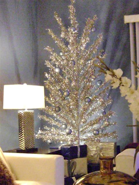 Aluminum Christmas Tree With Blue Ornaments Hgtv