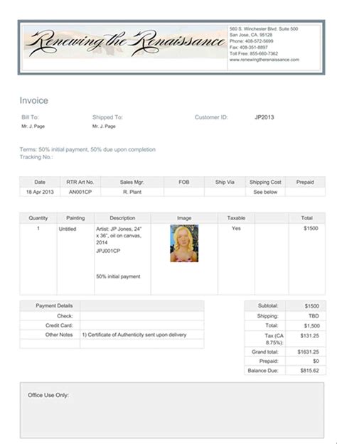 Art Commission Invoice Template Meltemplates In Artist Invoice