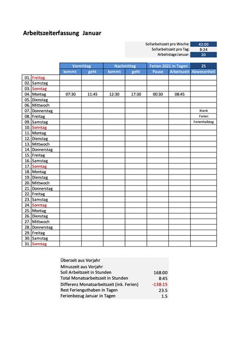 Arbeitszeiterfassung In Tabelle 17 Images Zeiterfassung Excel