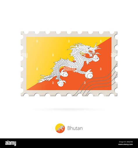 Timbre Poste Avec Limage Du Drapeau Du Bhoutan Bhoutan Drapeau