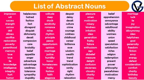 List Of Abstract Nouns Pdf Definition And Infographics Grammarvocab