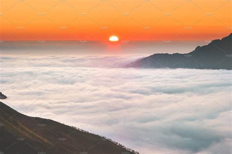 Sunrise Over Mountains Clouds Aerial Aerial Views Landscape Sunset