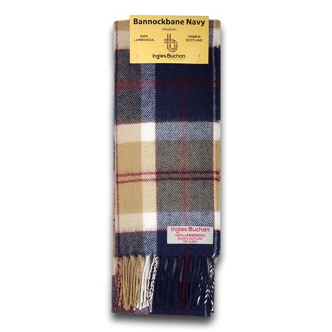 Bannockbane Navy Tartan Scarf Made In Scotland 100 Wool Plaid