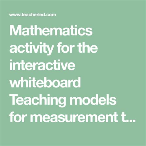 Mathematics Activity For The Interactive Whiteboard Teaching Models For