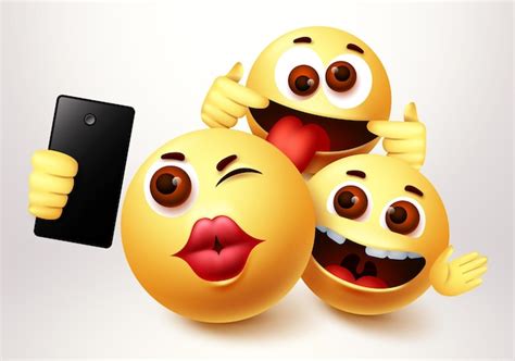 Amigos De Selfie Emoji Pegando Personagens De Vetores De Groupie Emojis