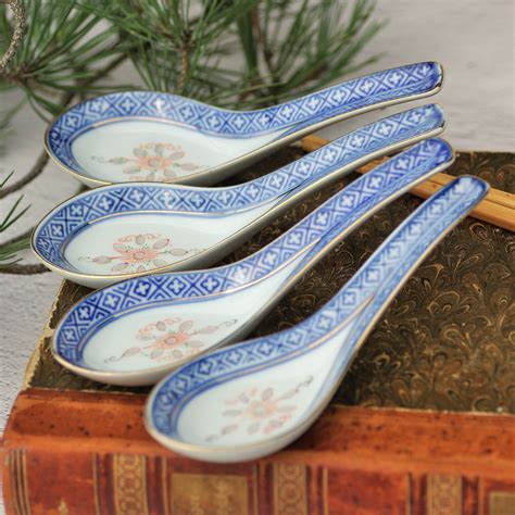 Asian Soup Spoons Chinese Porcelain Spoon Set White Blue Set Etsy
