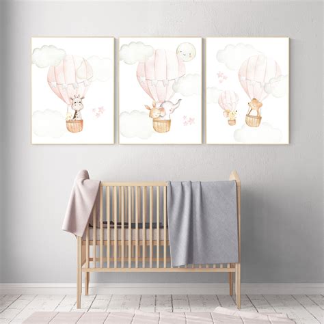 Blush nursery wall art, Nursery decor girl, hot air balloon nursery, blush pink nursery, nursery ...