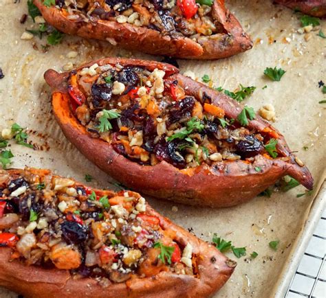 Baked Sweet Potatoes Stuffed With Savory Filling Vegan Healthy